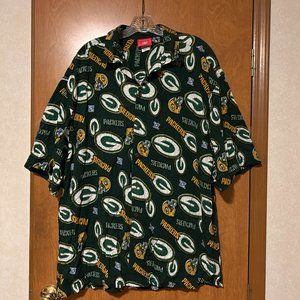 Mens NFL GREEN BAY PACKERS Football Sz L Short Sleeve Rayon Button Down Shirt